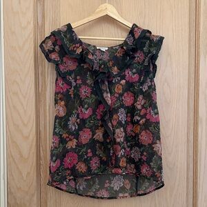 Sundance Black Floral Ruffle Blouse